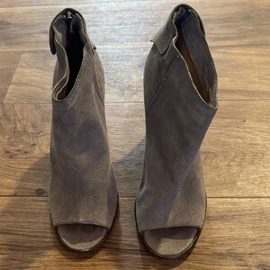 Coach Suede Open-Toe Ankle Booties in Gray